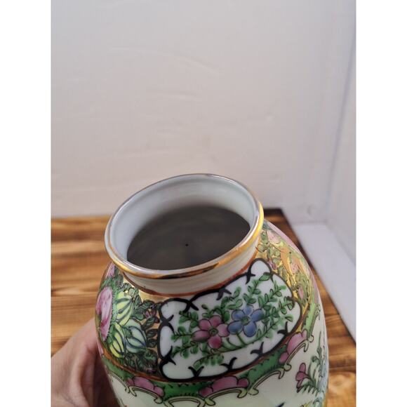 Chinese Red Dragon Stamp Family Rose Porcelain Vase Vtg 6" X 3" Floral Bird Deco - Picture 9 of 12